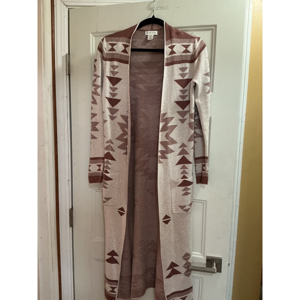 Ruby Moon Womens XS Longline Open Front Cardigan Geometric Southwestern Duster